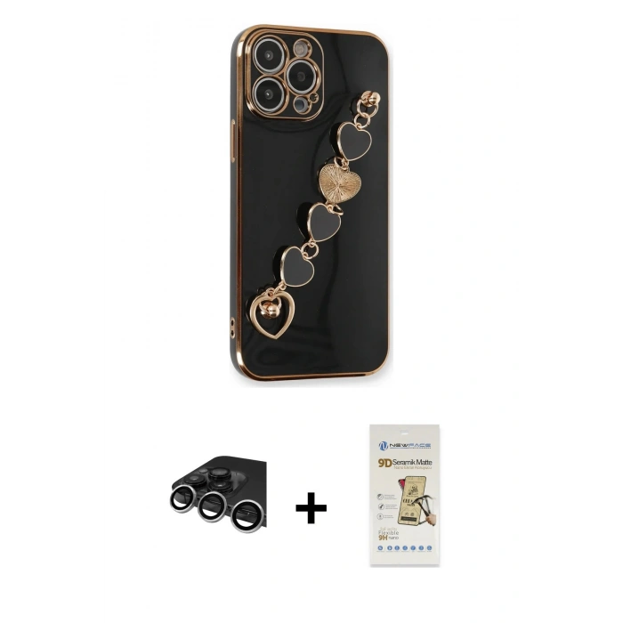 MARSİLYAN™- iPhone 14 Pro Max Kılıf Nova Işık Prime - Siyah Mat Seramik Nano Ekran Koruyucu + Raze Metal Kamera Lens - GS