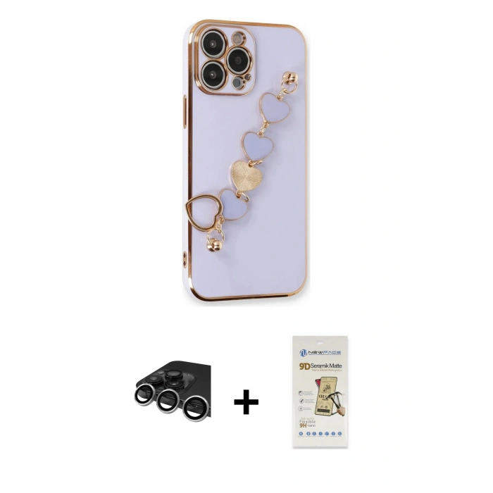 MARSİLYAN™- iPhone 14 Pro Max Kılıf Nova Işık Prime - Siyah Mat Seramik Nano Ekran Koruyucu + Raze Metal Kamera Lens - GS
