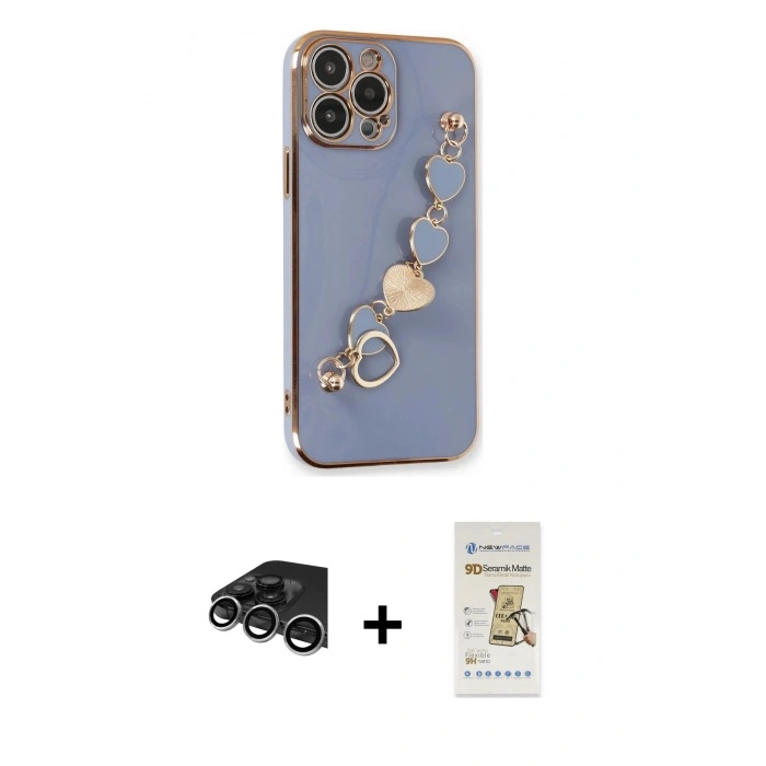 MARSİLYAN™- iPhone 14 Pro Max Kılıf Nova Işık Prime - Siyah Mat Seramik Nano Ekran Koruyucu + Raze Metal Kamera Lens - GS