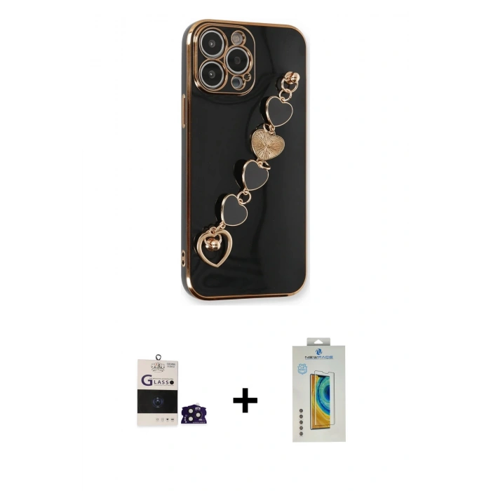 MARSİLYAN™- iPhone 14 Pro Max Kılıf Nova Işık Prime - Siyah Polymer Nano Ekran Koruyucu + Bilvis Titan Kamera Lens - DNMR
