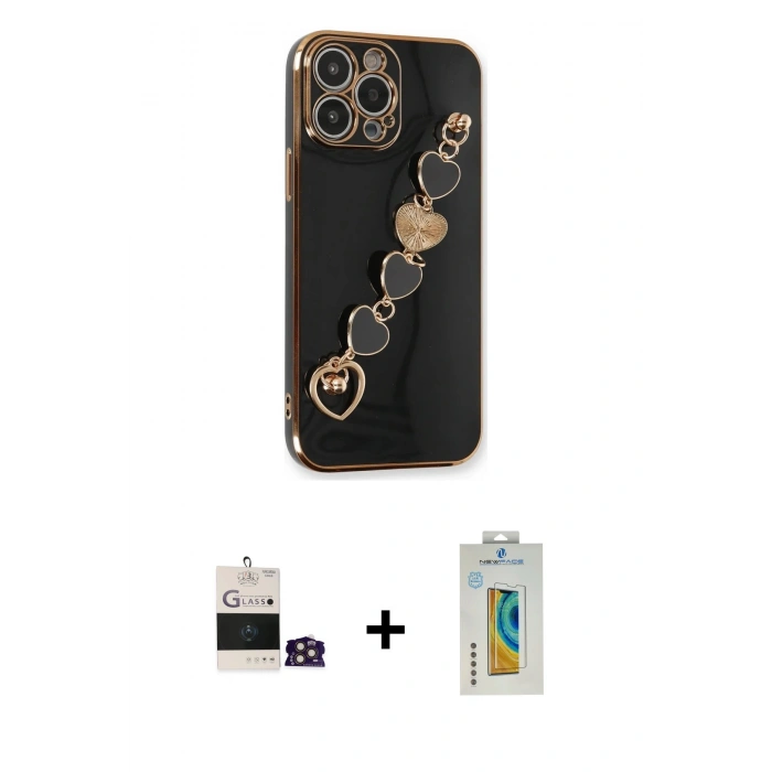 MARSİLYAN™- iPhone 14 Pro Max Kılıf Nova Işık Prime - Siyah Polymer Nano Ekran Koruyucu + Bilvis Titan Kamera Lens - GD