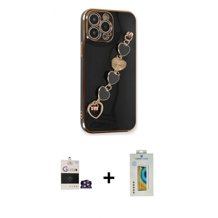 MARSİLYAN™- iPhone 14 Pro Max Kılıf Nova Işık Prime - Siyah Polymer Nano Ekran Koruyucu + Bilvis Titan Kamera Lens - GS