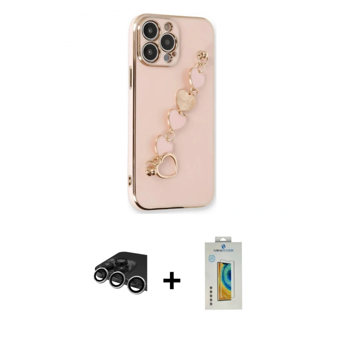 MARSİLYAN™- iPhone 14 Pro Max Kılıf Nova Işık Prime - Siyah Polymer Nano Ekran Koruyucu + Gümüş Raze Metal Kamera Lens
