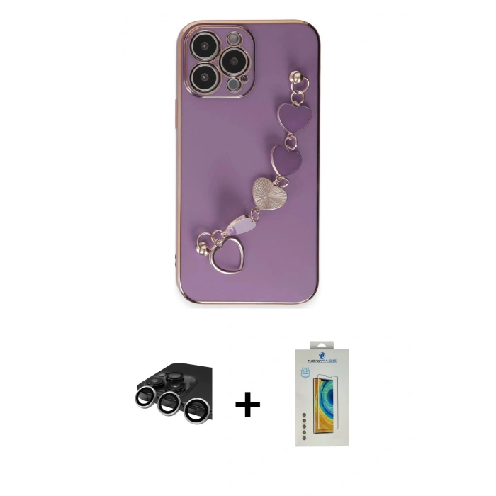 MARSİLYAN™- iPhone 14 Pro Max Kılıf Nova Işık Prime - Siyah Polymer Nano Ekran Koruyucu + Gümüş Raze Metal Kamera Lens