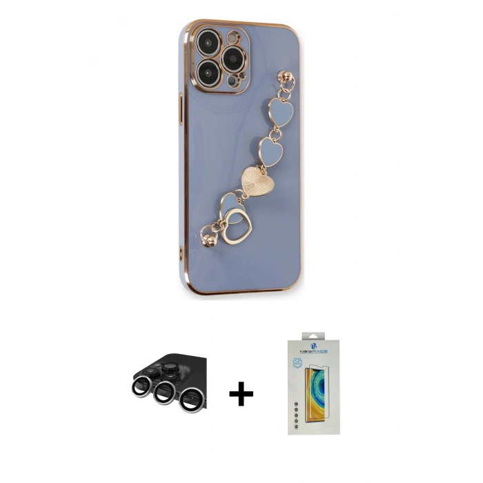 MARSİLYAN™- iPhone 14 Pro Max Kılıf Nova Işık Prime - Siyah Polymer Nano Ekran Koruyucu + Gümüş Raze Metal Kamera Lens
