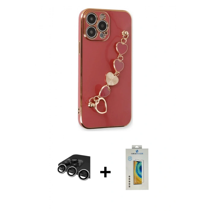 MARSİLYAN™- iPhone 14 Pro Max Kılıf Nova Işık Prime - Siyah Polymer Nano Ekran Koruyucu + Gümüş Raze Metal Kamera Lens