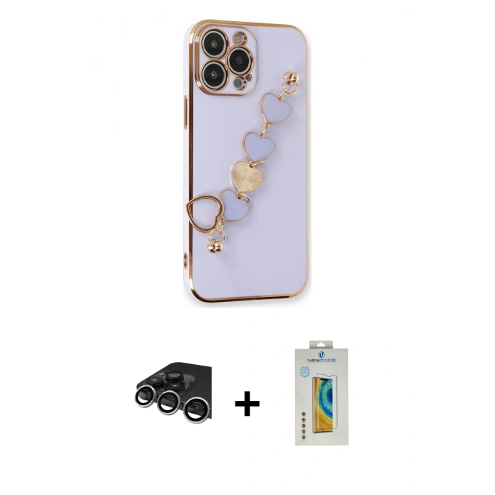 MARSİLYAN™- iPhone 14 Pro Max Kılıf Nova Işık Prime - Siyah Polymer Nano Ekran Koruyucu + Gümüş Raze Metal Kamera Lens
