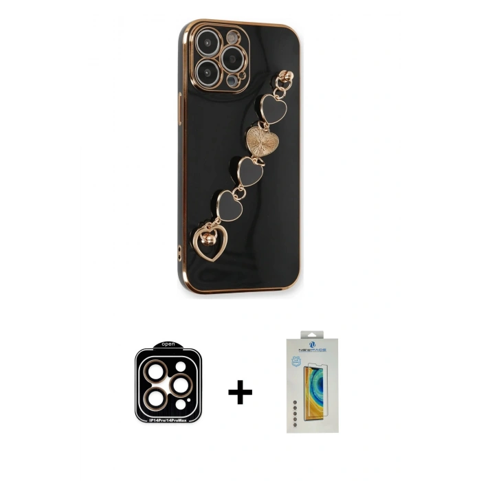 MARSİLYAN™- iPhone 14 Pro Max Kılıf Nova Işık Prime - Siyah Polymer Nano Ekran Koruyucu + PVD Metal Kamera Lens - TU