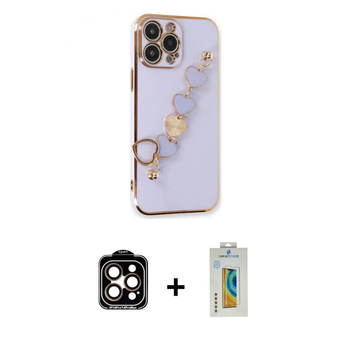 MARSİLYAN™- iPhone 14 Pro Max Kılıf Nova Işık Prime - Siyah Polymer Nano Ekran Koruyucu + PVD Metal Kamera Lens - TU
