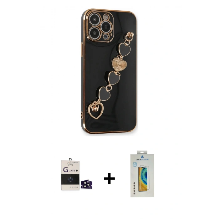 MARSİLYAN™- iPhone 14 Pro Max Kılıf Nova Işık Prime - Siyah Polymer Nano Ekran Koruyucu + Bilvis Titan Kamera Lens - SH