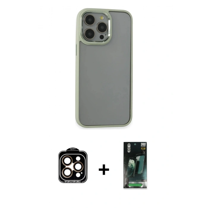 MARSİLYAN™- iPhone 14 Pro Max Kılıf Nova Işık Serisi - Şeffaf 360 Full Body Arka Koruyucu + PVD Metal Kamera Lens - TU