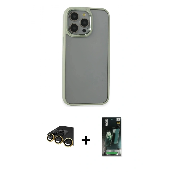MARSİLYAN™- iPhone 14 Pro Max Kılıf Nova Işık Serisi - Şeffaf 360 Full Body Arka Koruyucu + Raze Metal Kamera Lens - GD