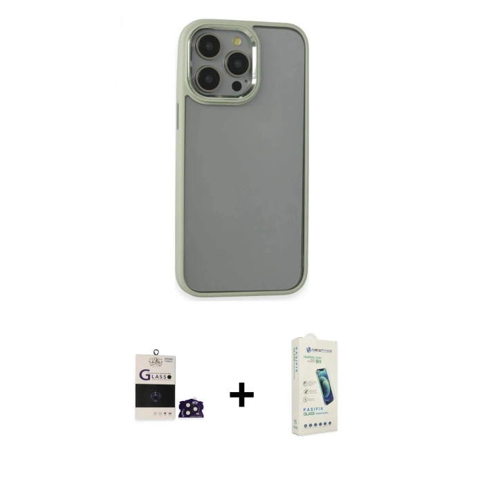 MARSİLYAN™- iPhone 14 Pro Max Kılıf Nova Işık Serisi - Şeffaf Pasifik Cam Ekran Koruyucu + Bilvis Titan Kamera Lens - DNMR
