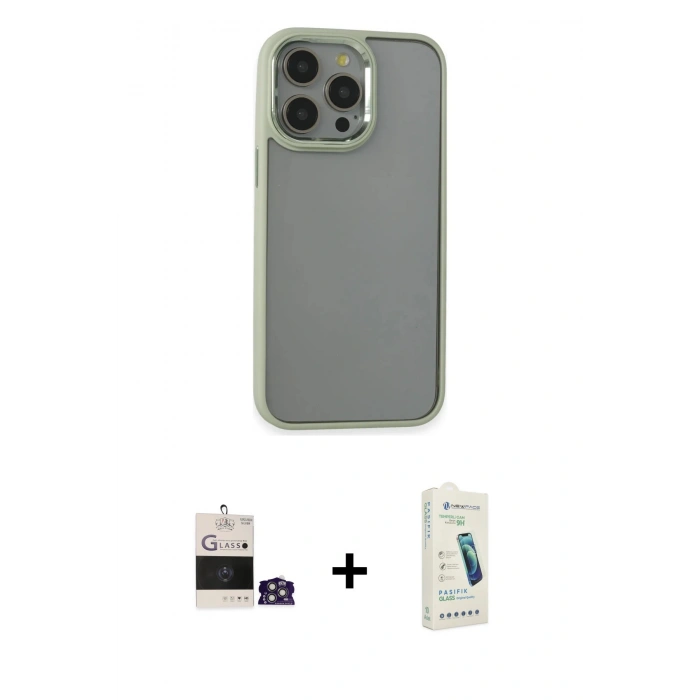 MARSİLYAN™- iPhone 14 Pro Max Kılıf Nova Işık Serisi - Şeffaf Pasifik Cam Ekran Koruyucu + Gümüş Bilvis Titan Kamera Lens