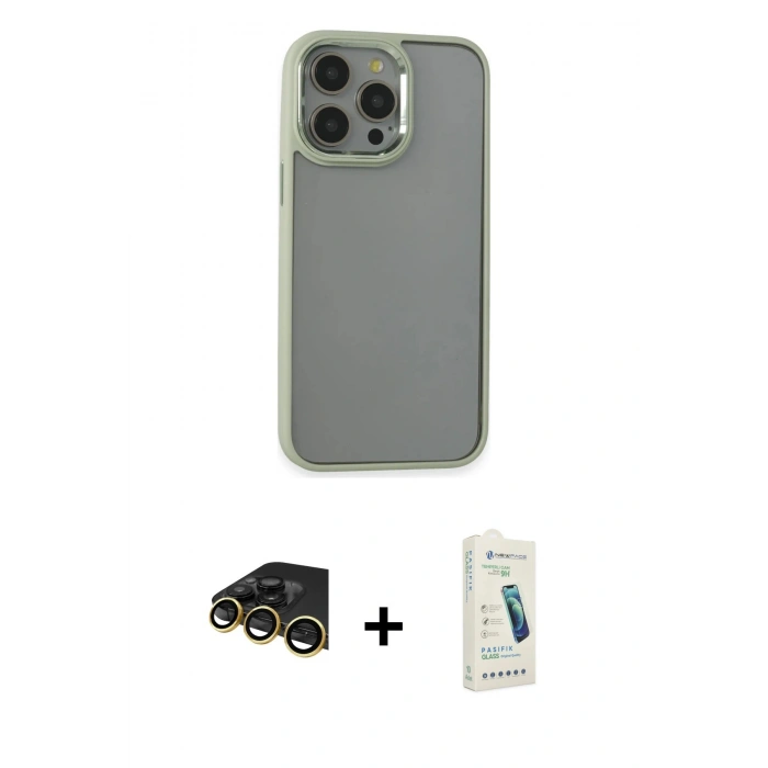 MARSİLYAN™- iPhone 14 Pro Max Kılıf Nova Işık Serisi - Şeffaf Pasifik Cam Ekran Koruyucu + Raze Metal Kamera Lens - GD