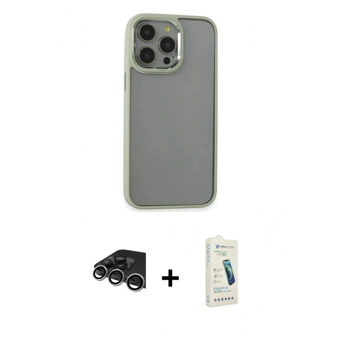 MARSİLYAN™- iPhone 14 Pro Max Kılıf Nova Işık Serisi - Şeffaf Pasifik Cam Ekran Koruyucu + Raze Metal Kamera Lens - GS