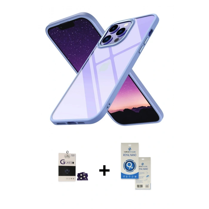 MARSİLYAN™- iPhone 14 Pro Max Kılıf Nova Işık Serisi - Şeffaf Royal Nano Ekran Koruyucu + Bilvis Titan Kamera Lens - DNMR