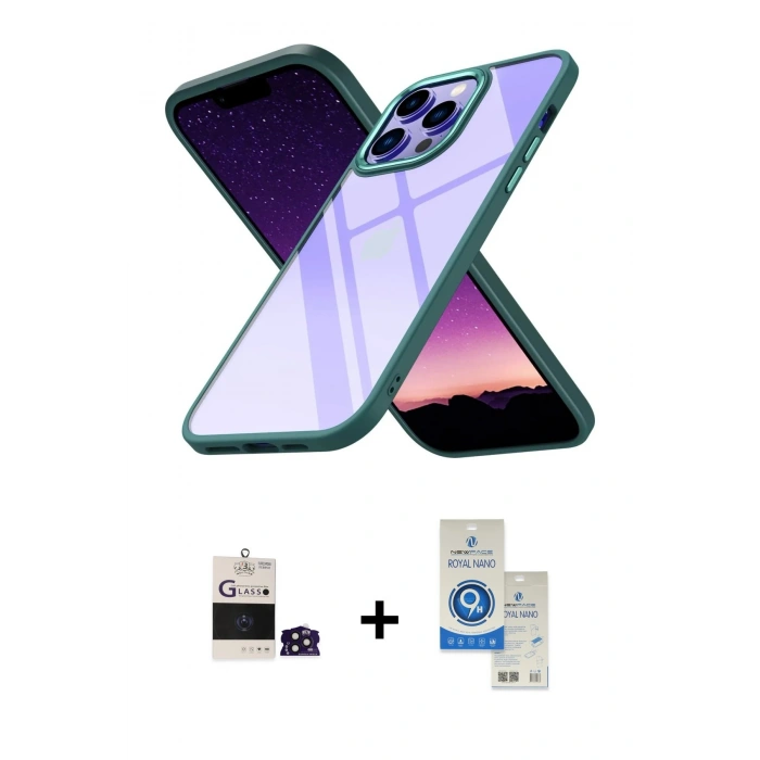 MARSİLYAN™- iPhone 14 Pro Max Kılıf Nova Işık Serisi - Şeffaf Royal Nano Ekran Koruyucu + Bilvis Titan Kamera Lens - DNMR