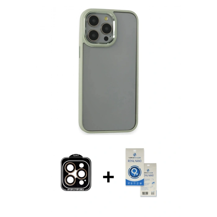 MARSİLYAN™- iPhone 14 Pro Max Kılıf Nova Işık Serisi - Şeffaf Royal Nano Ekran Koruyucu + PVD Metal Kamera Lens - TU