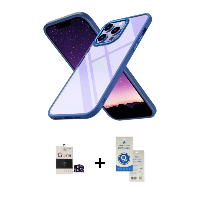 MARSİLYAN™- iPhone 14 Pro Max Kılıf Nova Işık Serisi - Şeffaf Royal Nano Ekran Koruyucu + Bilvis Titan Kamera Lens - SH