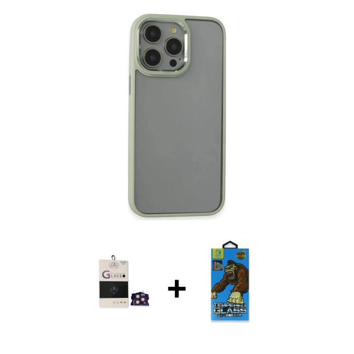 MARSİLYAN™- iPhone 14 Pro Max Kılıf Nova Işık Serisi - Siyah 18D Cam Ekran Koruyucu + Bilvis Titan Kamera Lens - GD