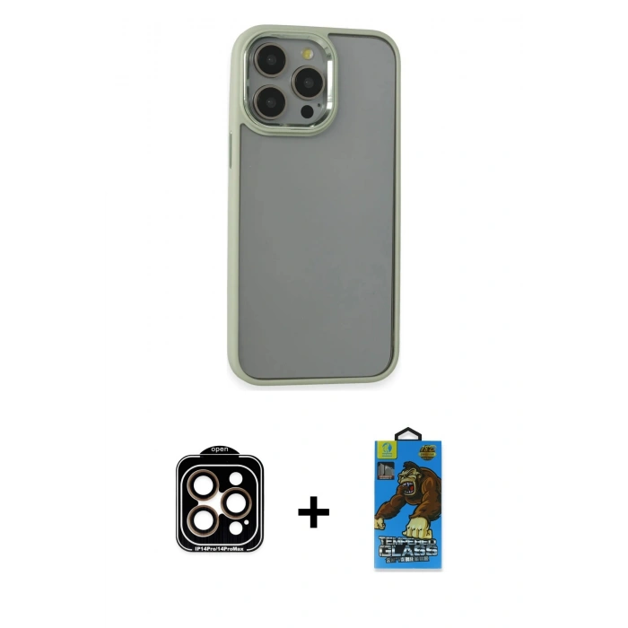 MARSİLYAN™- iPhone 14 Pro Max Kılıf Nova Işık Serisi - Siyah 18D Cam Ekran Koruyucu + PVD Metal Kamera Lens - TU