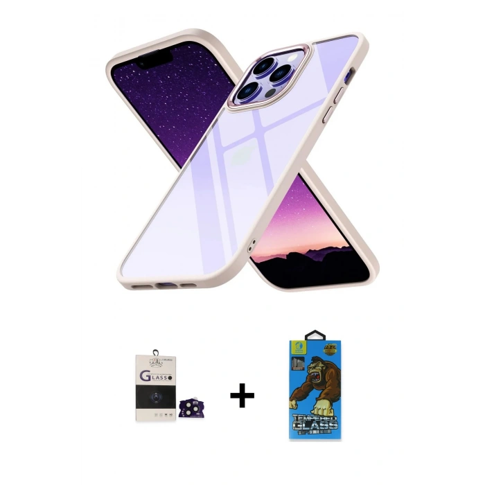 MARSİLYAN™- iPhone 14 Pro Max Kılıf Nova Işık Serisi - Siyah 18D Cam Ekran Koruyucu + Bilvis Titan Kamera Lens - SH