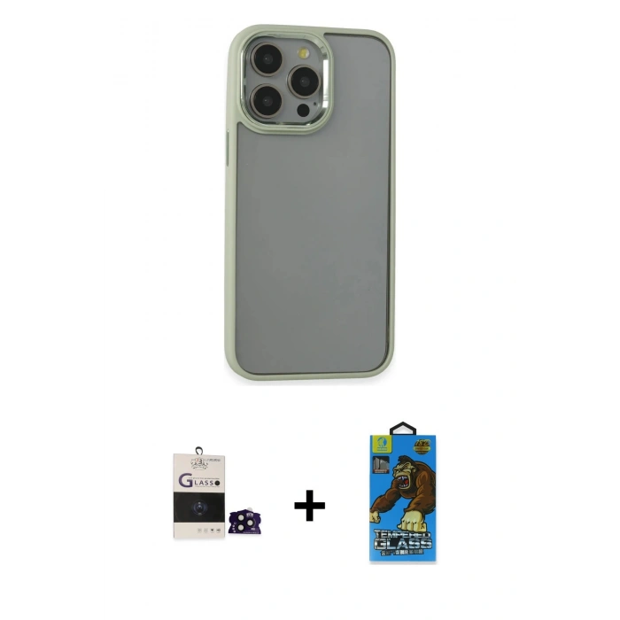MARSİLYAN™- iPhone 14 Pro Max Kılıf Nova Işık Serisi - Siyah 18D Cam Ekran Koruyucu + Bilvis Titan Kamera Lens - SH