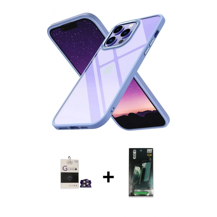 MARSİLYAN™- iPhone 14 Pro Max Kılıf Nova Işık Serisi - Siyah 360 Mat Full Body Arka Koruyucu + Bilvis Titan Kamera Lens - GS