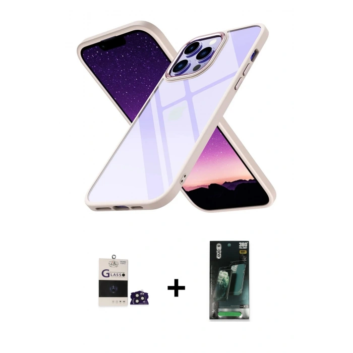 MARSİLYAN™- iPhone 14 Pro Max Kılıf Nova Işık Serisi - Siyah 360 Mat Full Body Arka Koruyucu + Bilvis Titan Kamera Lens - DNMR