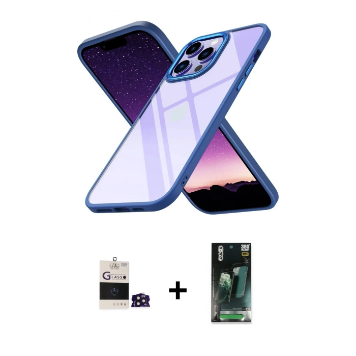 MARSİLYAN™- iPhone 14 Pro Max Kılıf Nova Işık Serisi - Siyah 360 Mat Full Body Arka Koruyucu + Bilvis Titan Kamera Lens - DNMR
