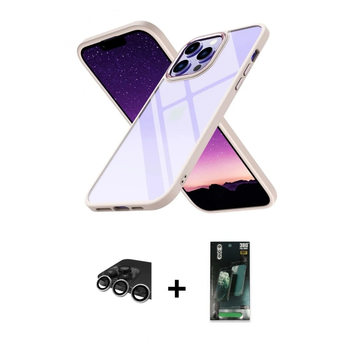 MARSİLYAN™- iPhone 14 Pro Max Kılıf Nova Işık Serisi - Siyah 360 Mat Full Body Arka Koruyucu + Raze Metal Kamera Lens - GS