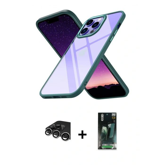 MARSİLYAN™- iPhone 14 Pro Max Kılıf Nova Işık Serisi - Siyah 360 Mat Full Body Arka Koruyucu + Raze Metal Kamera Lens - GS