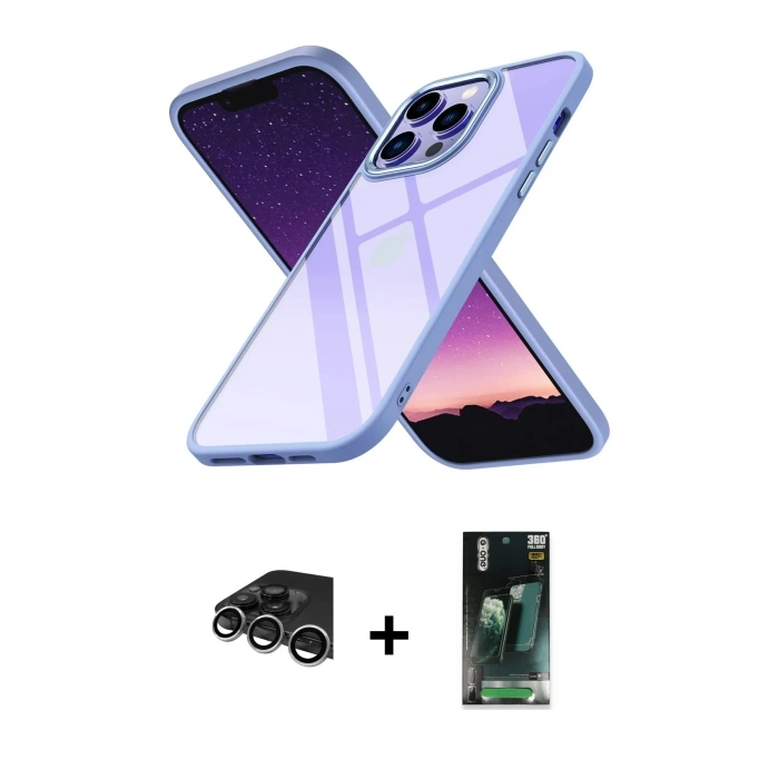 MARSİLYAN™- iPhone 14 Pro Max Kılıf Nova Işık Serisi - Siyah 360 Mat Full Body Arka Koruyucu + Raze Metal Kamera Lens - GS