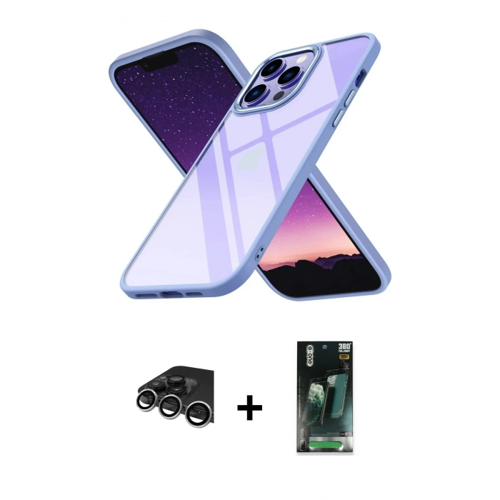 MARSİLYAN™- iPhone 14 Pro Max Kılıf Nova Işık Serisi - Siyah 360 Mat Full Body Arka Koruyucu + Raze Metal Kamera Lens - GS
