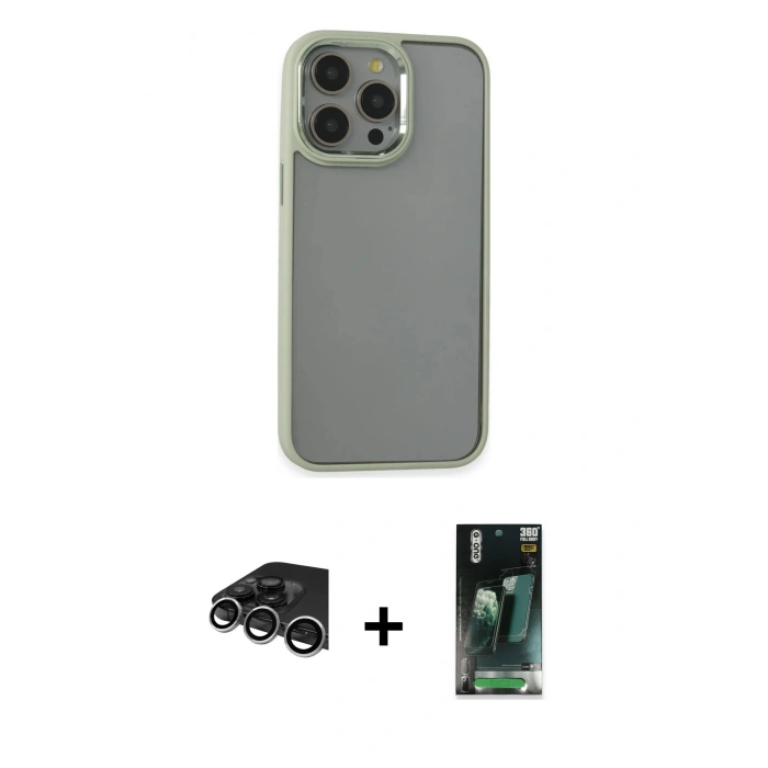 MARSİLYAN™- iPhone 14 Pro Max Kılıf Nova Işık Serisi - Siyah 360 Mat Full Body Arka Koruyucu + Raze Metal Kamera Lens - GS
