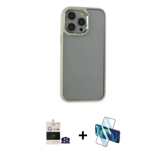 MARSİLYAN™- iPhone 14 Pro Max Kılıf Nova Işık Serisi - Siyah 3D Antistatik Cam Ekran Koruyucu + Bilvis Titan Kamera Lens - GS