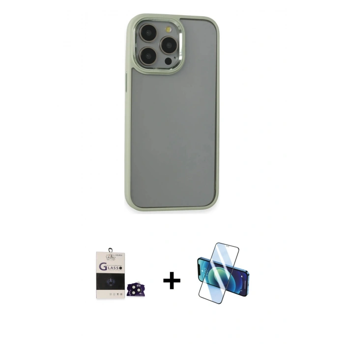 MARSİLYAN™- iPhone 14 Pro Max Kılıf Nova Işık Serisi - Siyah 3D Antistatik Cam Ekran Koruyucu + Bilvis Titan Kamera Lens - SH