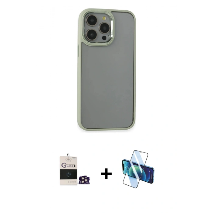 MARSİLYAN™- iPhone 14 Pro Max Kılıf Nova Işık Serisi - Siyah 3D Antistatik Cam Ekran Koruyucu + Gold Bilvis Titan Kamera Lens