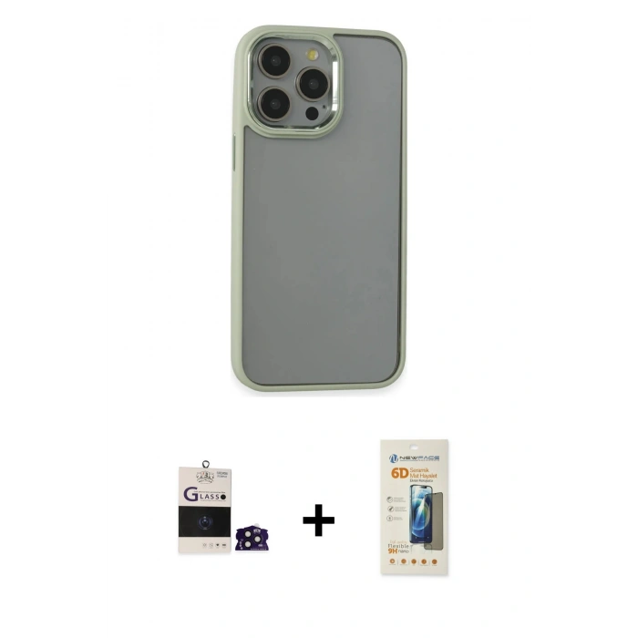 MARSİLYAN™- iPhone 14 Pro Max Kılıf Nova Işık Serisi - Siyah 6D Mat Seramik Hayalet Nano Ekran Koruyucu + Bilvis Titan Kamera Lens - DNMR