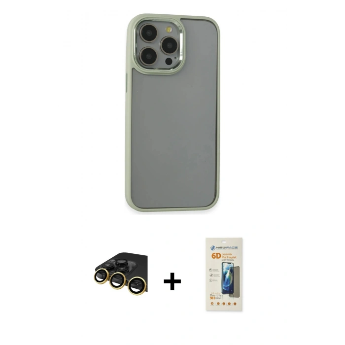 MARSİLYAN™- iPhone 14 Pro Max Kılıf Nova Işık Serisi - Siyah 6D Mat Seramik Hayalet Nano Ekran Koruyucu + Raze Metal Kamera Lens - GD