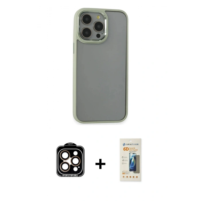 MARSİLYAN™- iPhone 14 Pro Max Kılıf Nova Işık Serisi - Siyah 6D Mat Seramik Hayalet Nano Ekran Koruyucu + PVD Metal Kamera Lens - TU