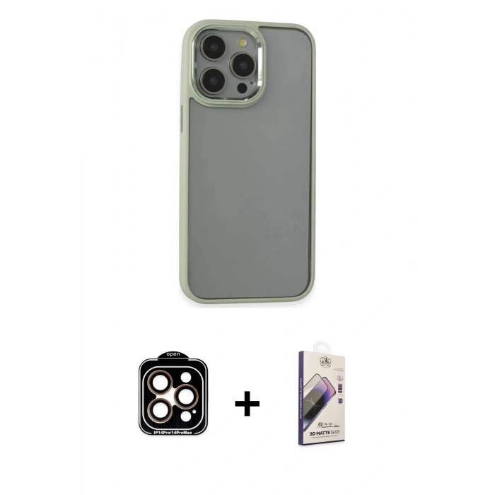 MARSİLYAN™- iPhone 14 Pro Max Kılıf Nova Işık Serisi - Siyah Bilvis 3D Mat Cam Ekran Koruyucu + PVD Metal Kamera Lens - TU