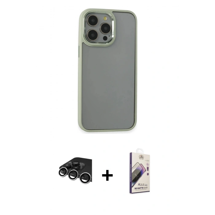 MARSİLYAN™- iPhone 14 Pro Max Kılıf Nova Işık Serisi - Siyah Bilvis 3D Mat Cam Ekran Koruyucu + Raze Metal Kamera Lens - GS
