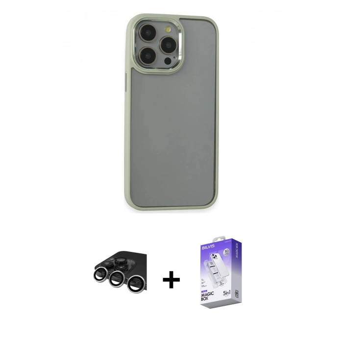 MARSİLYAN™- iPhone 14 Pro Max Kılıf Nova Işık Serisi - Siyah Bilvis 5in1 3D Magic Cam Ekran Koruyucu + Raze Metal Kamera Lens - GS