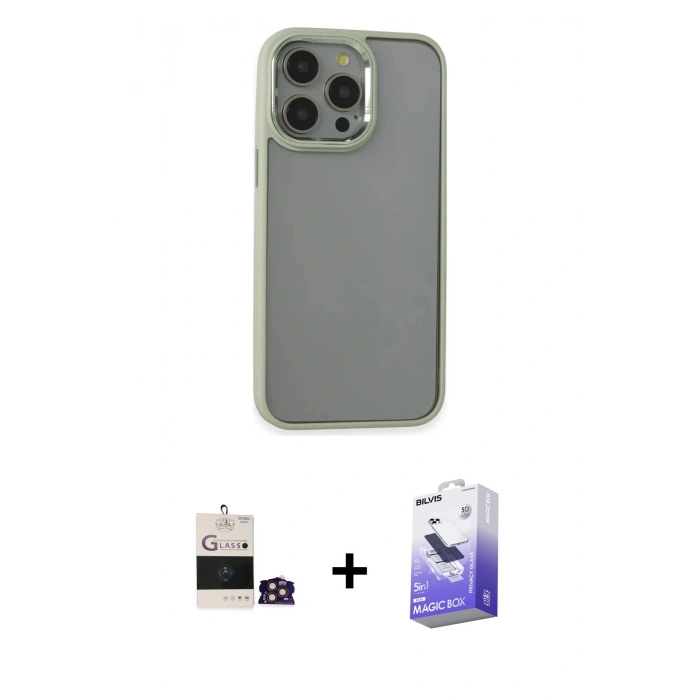 MARSİLYAN™- iPhone 14 Pro Max Kılıf Nova Işık Serisi - Siyah Bilvis 5in1 5D Magic Hayalet Cam Ekran Koruyucu + Bilvis Titan Kamera Lens - GD