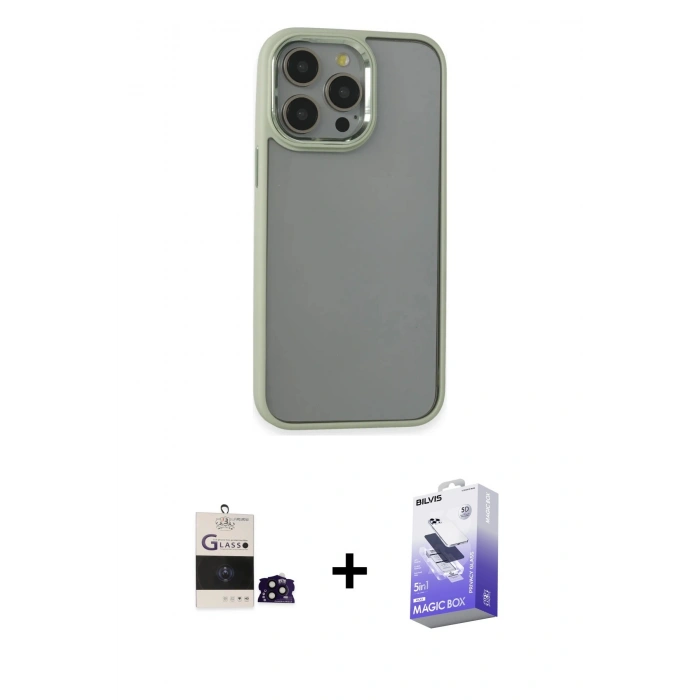 MARSİLYAN™- iPhone 14 Pro Max Kılıf Nova Işık Serisi - Siyah Bilvis 5in1 5D Magic Hayalet Cam Ekran Koruyucu + Bilvis Titan Kamera Lens - SH