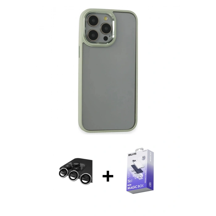 MARSİLYAN™- iPhone 14 Pro Max Kılıf Nova Işık Serisi - Siyah Bilvis 5in1 5D Magic Hayalet Cam Ekran Koruyucu + Raze Metal Kamera Lens - GS