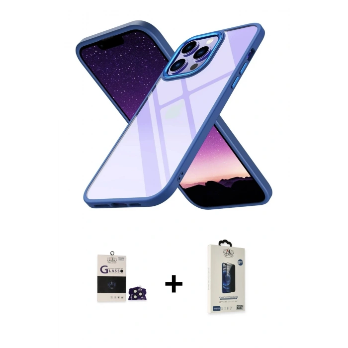 MARSİLYAN™- iPhone 14 Pro Max Kılıf Nova Işık Serisi - Siyah Bilvis Hayalet Cam Ekran Koruyucu + Bilvis Titan Kamera Lens - DNMR