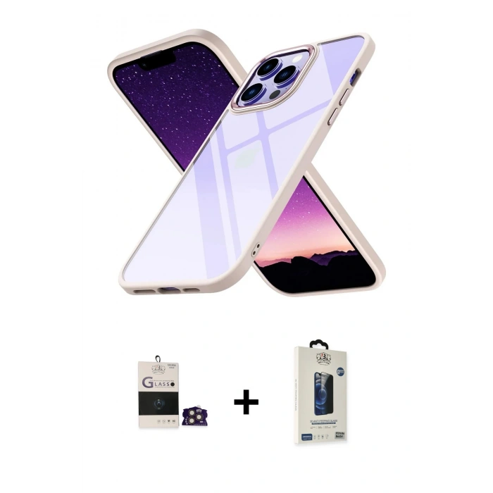 MARSİLYAN™- iPhone 14 Pro Max Kılıf Nova Işık Serisi - Siyah Bilvis Hayalet Cam Ekran Koruyucu + Bilvis Titan Kamera Lens - GD
